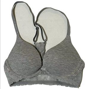 Victoria's Secret 32B Racerback Gray Underwired Push-up Front-Closure Lace Bra